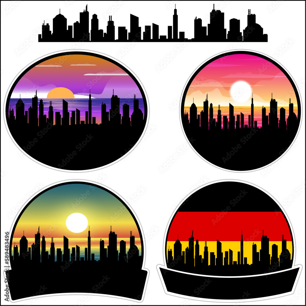 Marsberg Skyline Silhouette Germany Flag Travel Souvenir Sticker Sunset Background Vector Illustration SVG EPS AI