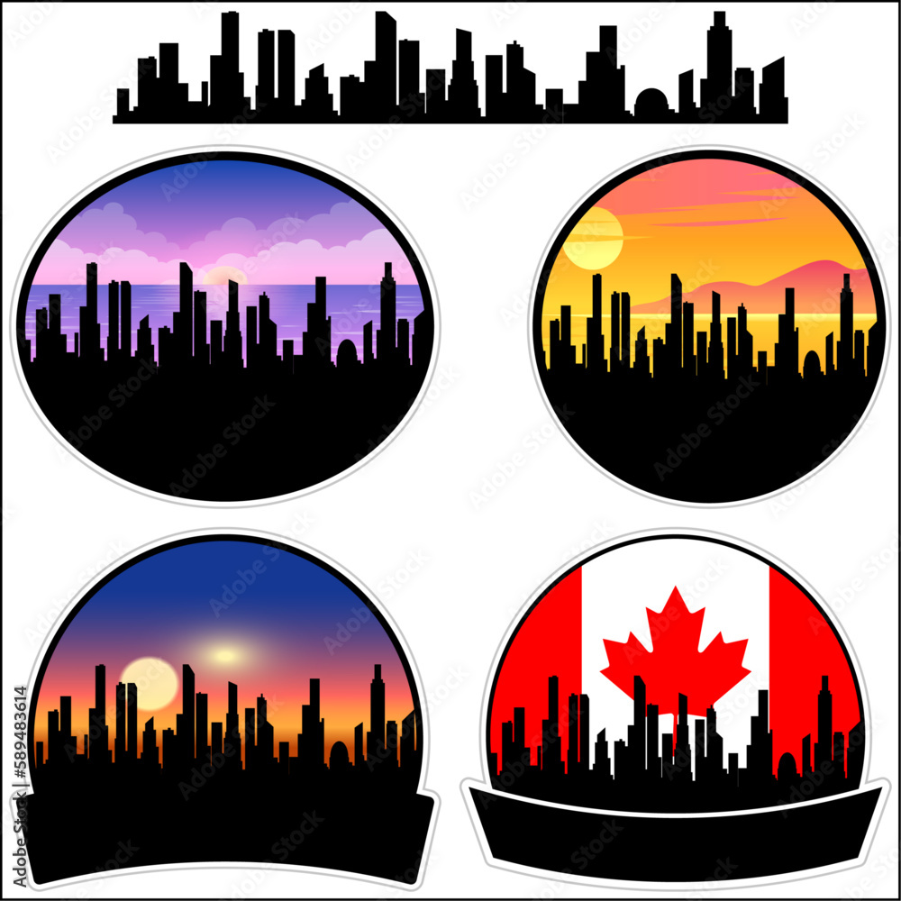 Yellowknife Skyline Silhouette Canada Flag Travel Souvenir Sticker Sunset Background Vector Illustration SVG EPS AI