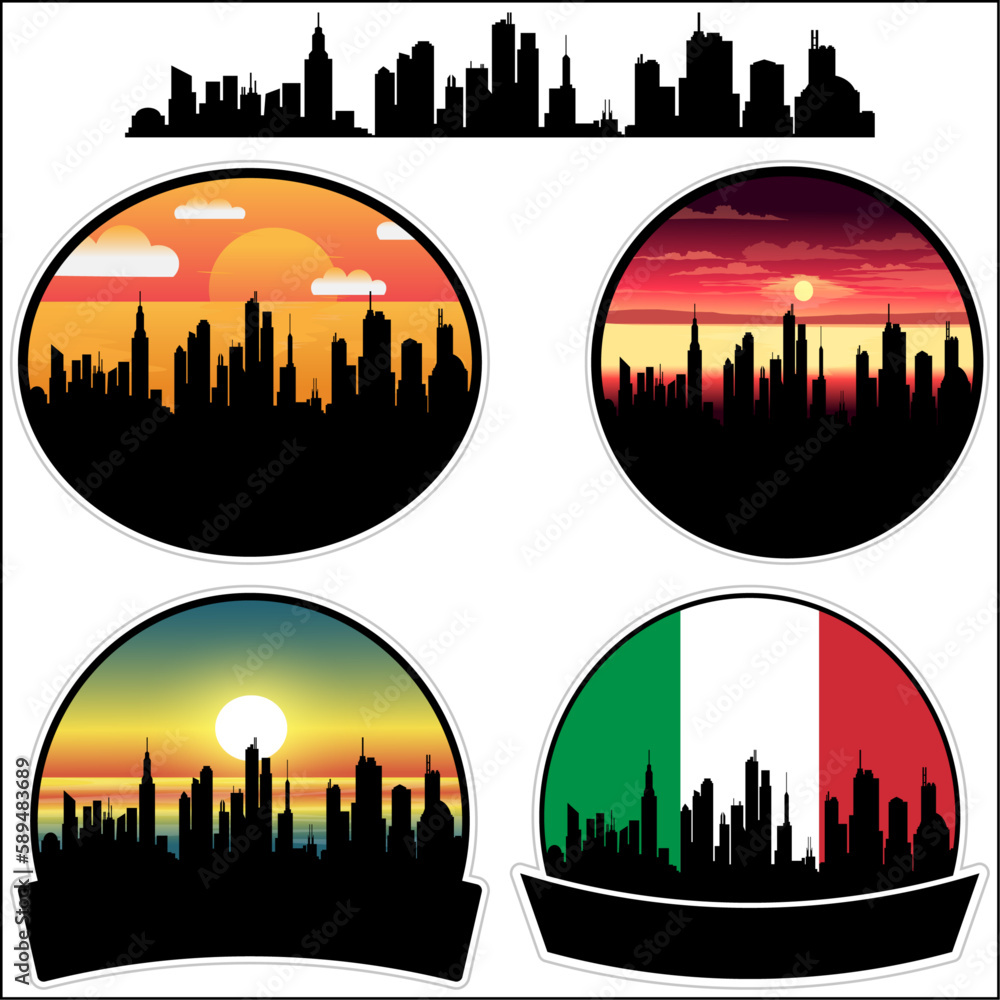 Narni Skyline Silhouette Italy Flag Travel Souvenir Sticker Sunset Background Vector Illustration SVG EPS AI