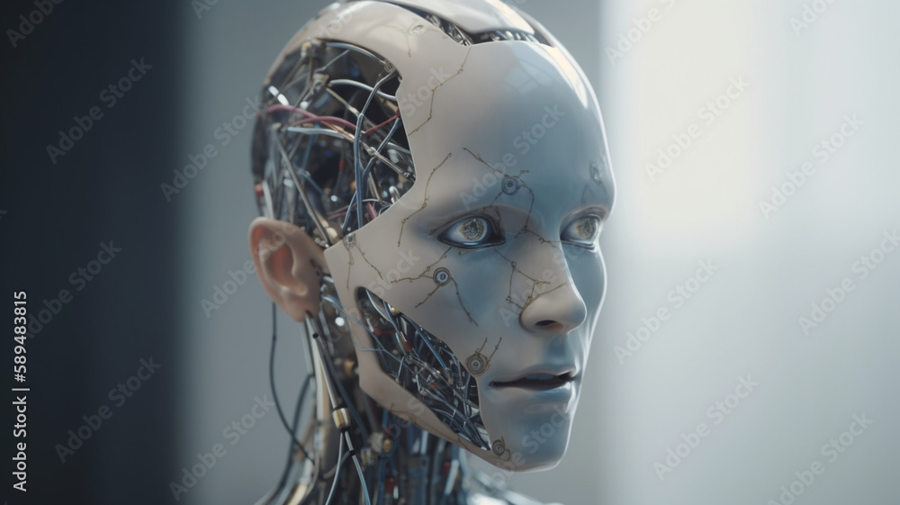 Robot artificial intelligence. The image of a robat woman with wires and microcircuits. Generative AI Robot artificial intelligence. The image of a robat woman with wires and microcircuits. Generative AI