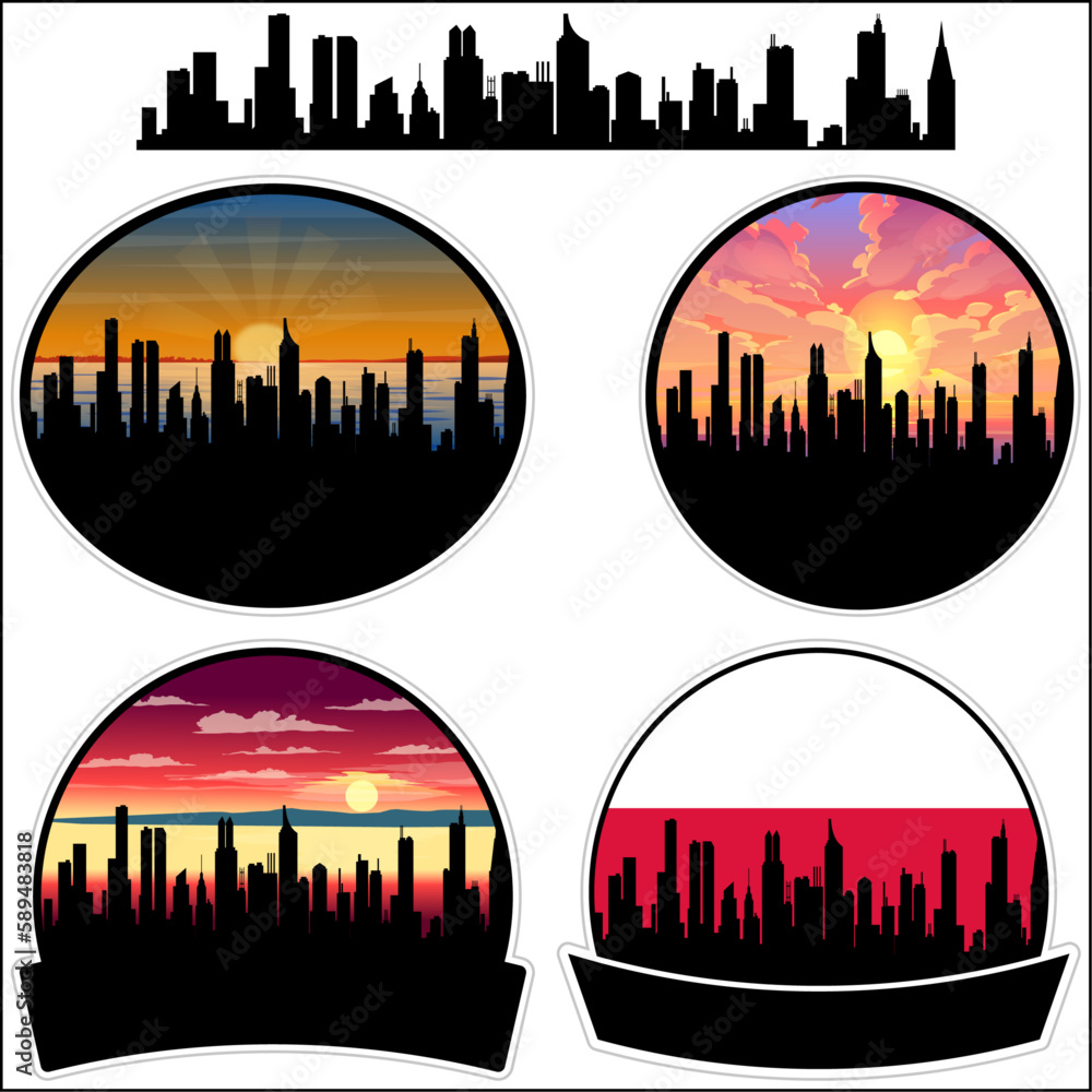 Kety Skyline Silhouette Poland Flag Travel Souvenir Sticker Sunset Background Vector Illustration SVG EPS AI