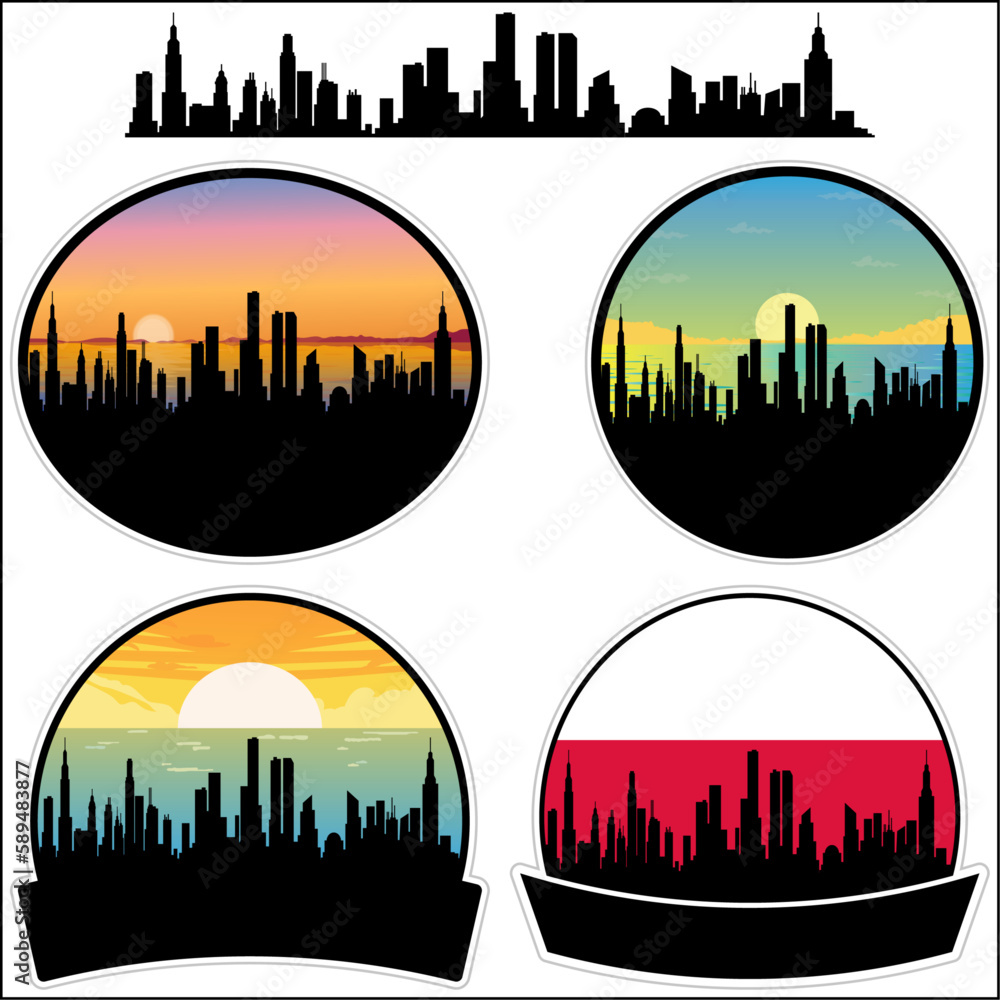 Gostynin Skyline Silhouette Poland Flag Travel Souvenir Sticker Sunset Background Vector Illustration SVG EPS AI
