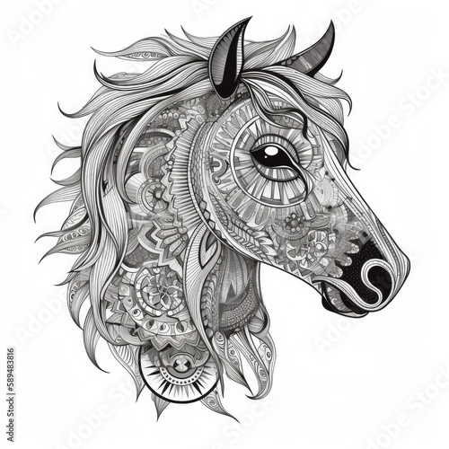 Pony in mandala style. Illustration AI Generative