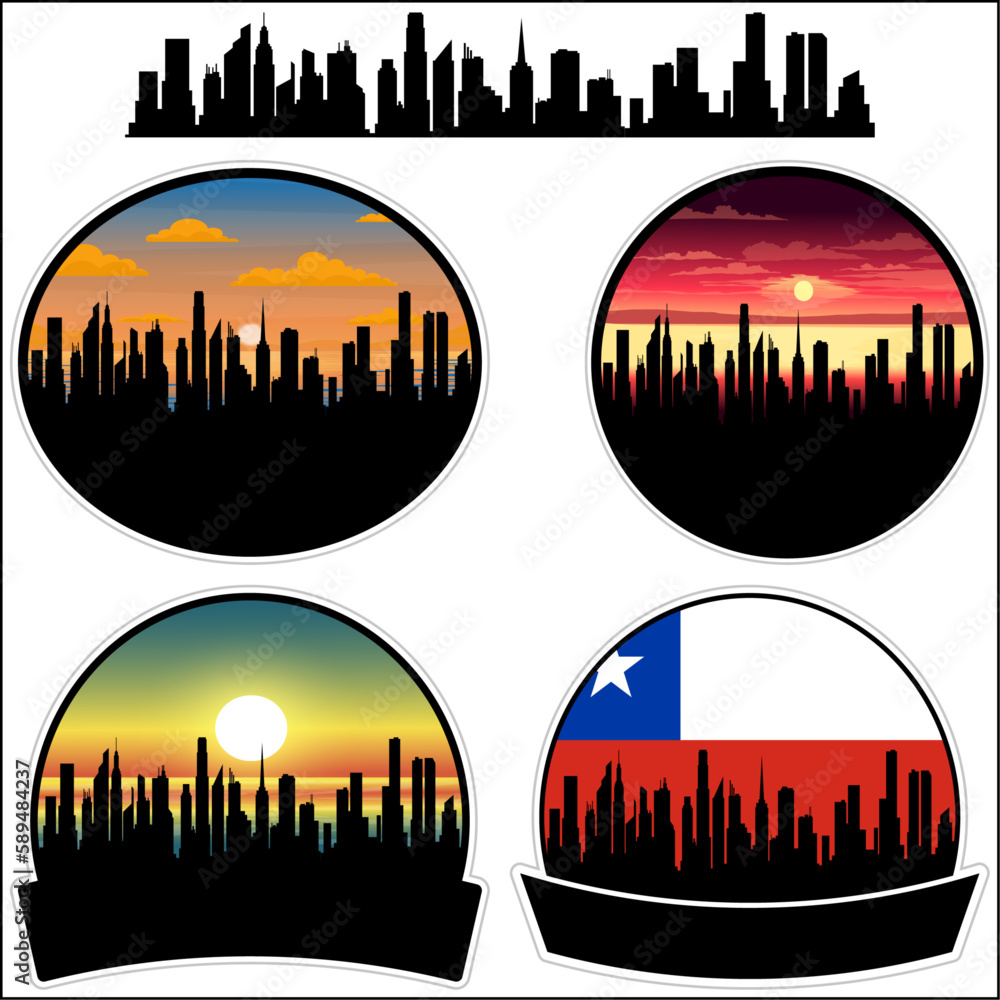 La Ligua Skyline Silhouette Chile Flag Travel Souvenir Sticker Sunset Background Vector Illustration SVG EPS AI