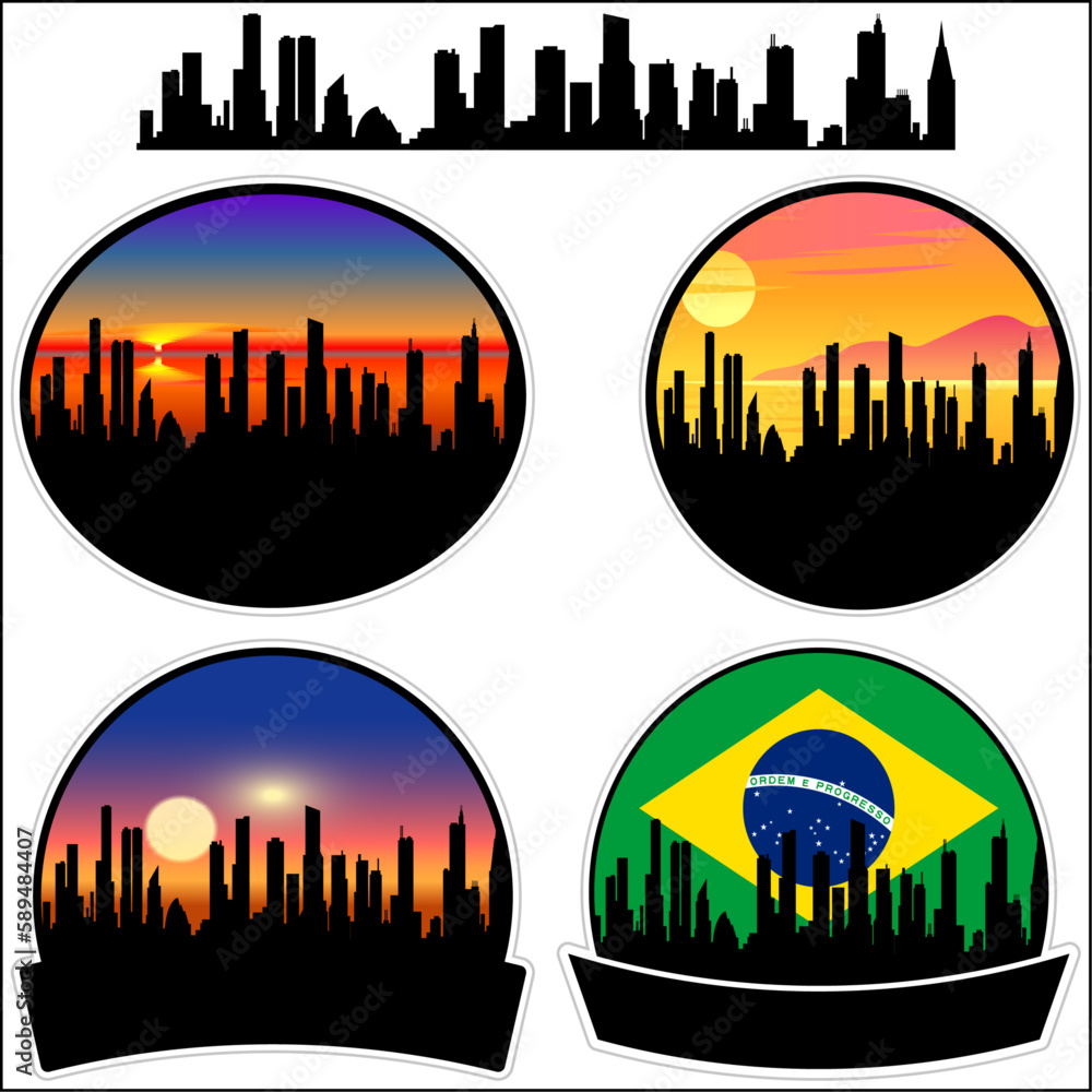 Caconde Skyline Silhouette Brazil Flag Travel Souvenir Sticker Sunset Background Vector Illustration SVG EPS AI