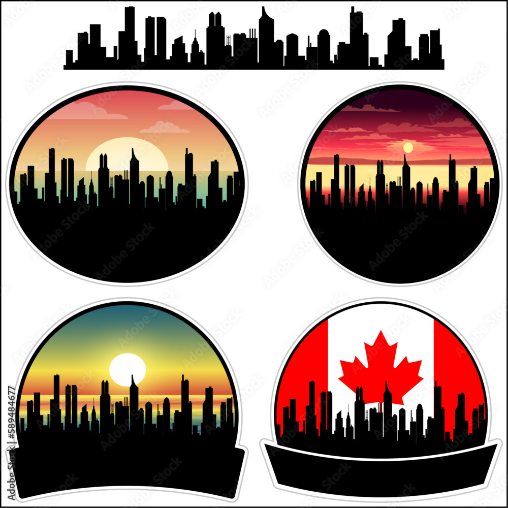 South Frontenac Skyline Silhouette Canada Flag Travel Souvenir Sticker Sunset Background Vector Illustration SVG EPS AI