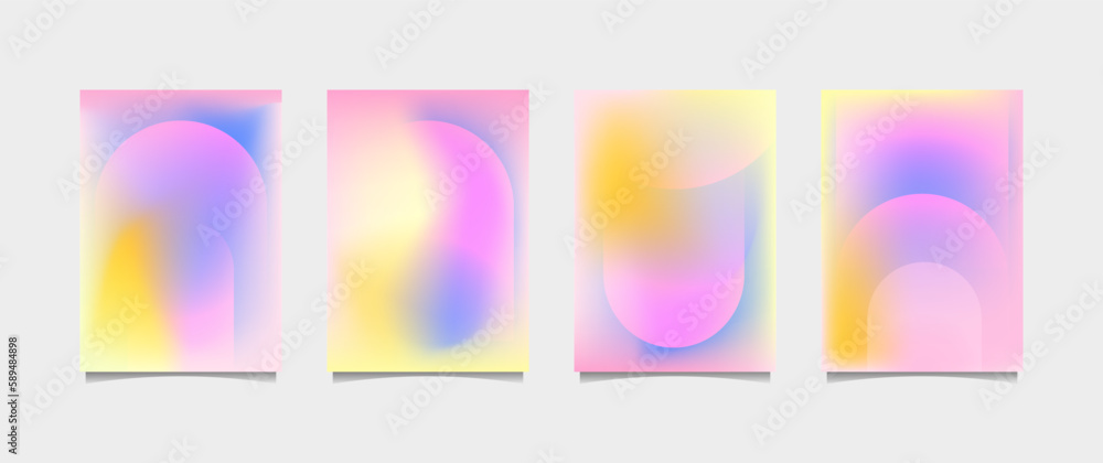 gradient background vector. Cute and minimalist style poster with colorful, geometric shapes, stars and fluid colors. Modern wallpaper design for social media, posters, banners, flyers.