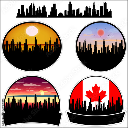 Port Colborne Skyline Silhouette Canada Flag Travel Souvenir Sticker Sunset Background Vector Illustration SVG EPS AI