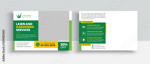 Lawn Mower Garden or Landscaping Service Postcard Template. Eddm Postcard Design, Event Card Design, Direct Mail Template, Invitation Design. Leaflet, grass, equipment, gardener