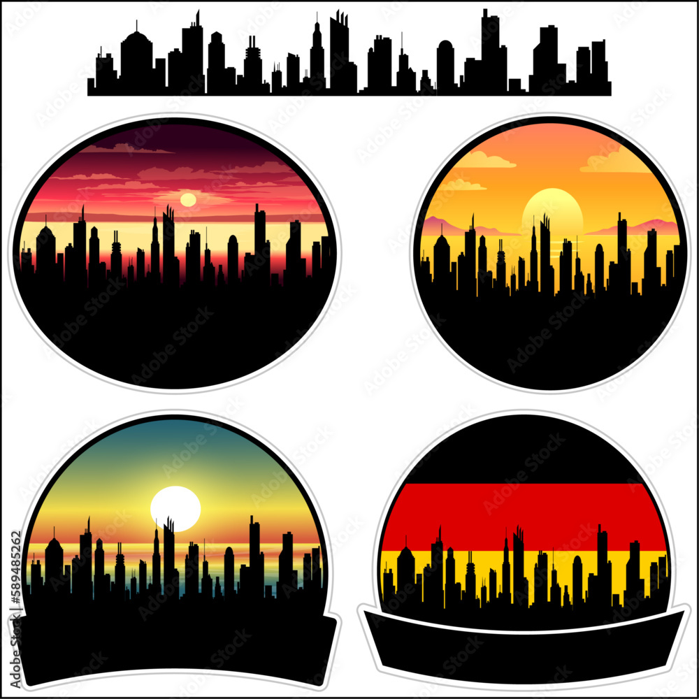 Forst Skyline Silhouette Germany Flag Travel Souvenir Sticker Sunset Background Vector Illustration SVG EPS AI