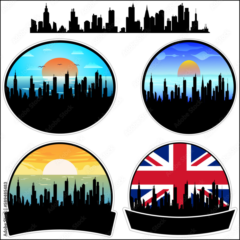 Alton Skyline Silhouette Uk Flag Travel Souvenir Sticker Sunset Background Vector Illustration SVG EPS AI