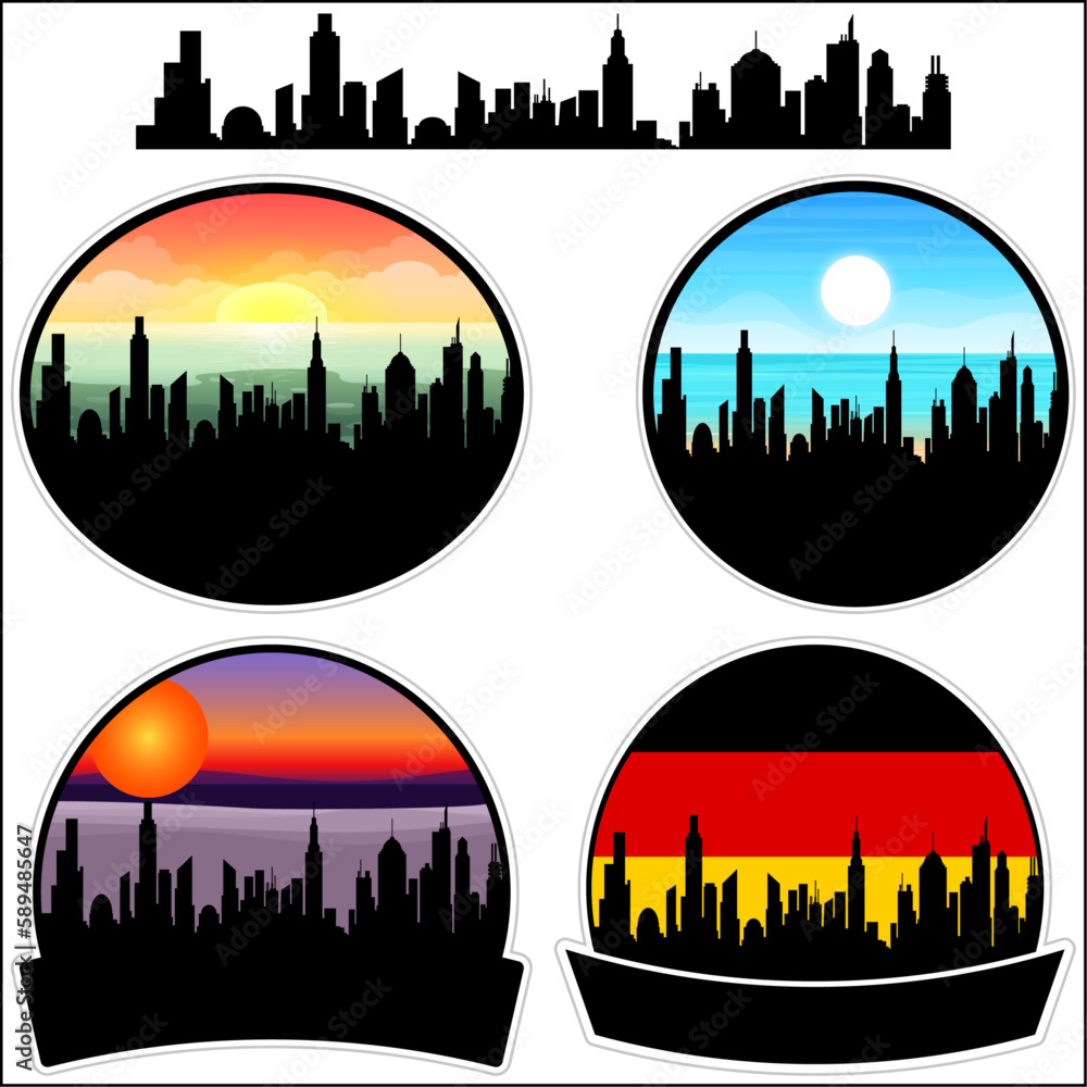 Sinzig Skyline Silhouette Germany Flag Travel Souvenir Sticker Sunset Background Vector Illustration SVG EPS AI