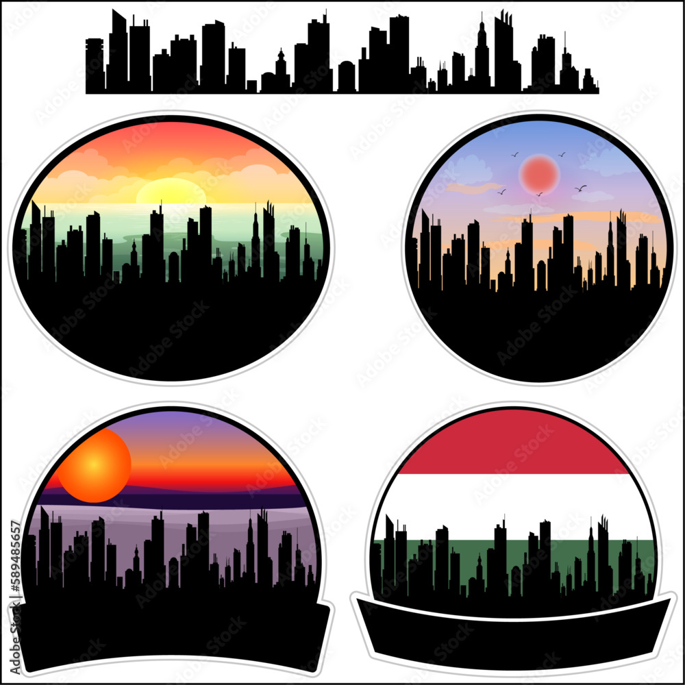 Szigethalom Skyline Silhouette Hungary Flag Travel Souvenir Sticker Sunset Background Vector Illustration SVG EPS AI