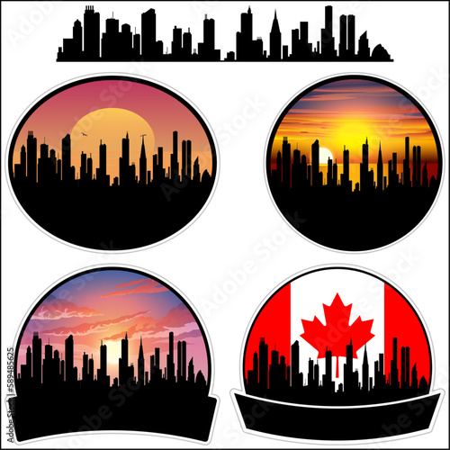 Esquimalt Skyline Silhouette Canada Flag Travel Souvenir Sticker Sunset Background Vector Illustration SVG EPS AI photo