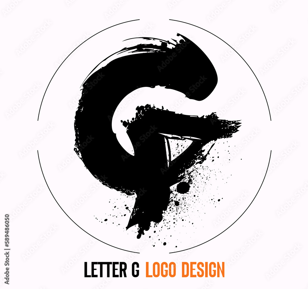 letter paint stroke symbol G, G Brush Stroke Letter Logo Design. Black ...