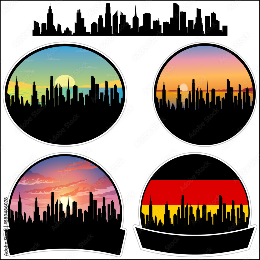 Sigmaringen Skyline Silhouette Germany Flag Travel Souvenir Sticker Sunset Background Vector Illustration SVG EPS AI