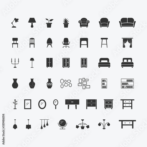 vector illustration of home furniture isolated icon set