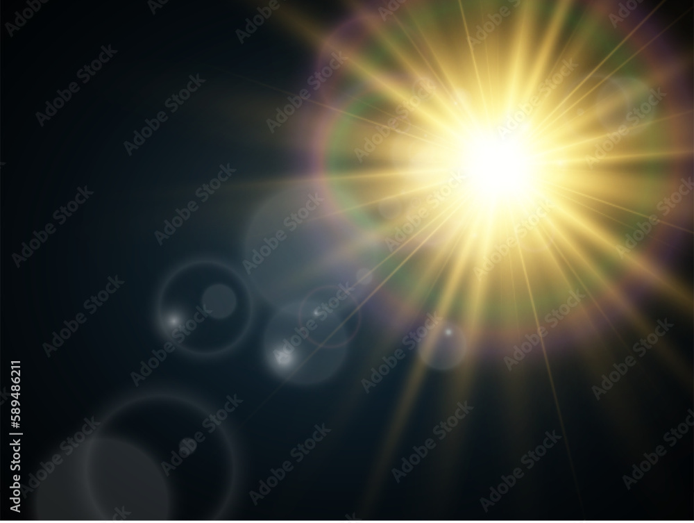 Fototapeta premium Bright beautiful star.Illustration of a light effect on a transparent background. 