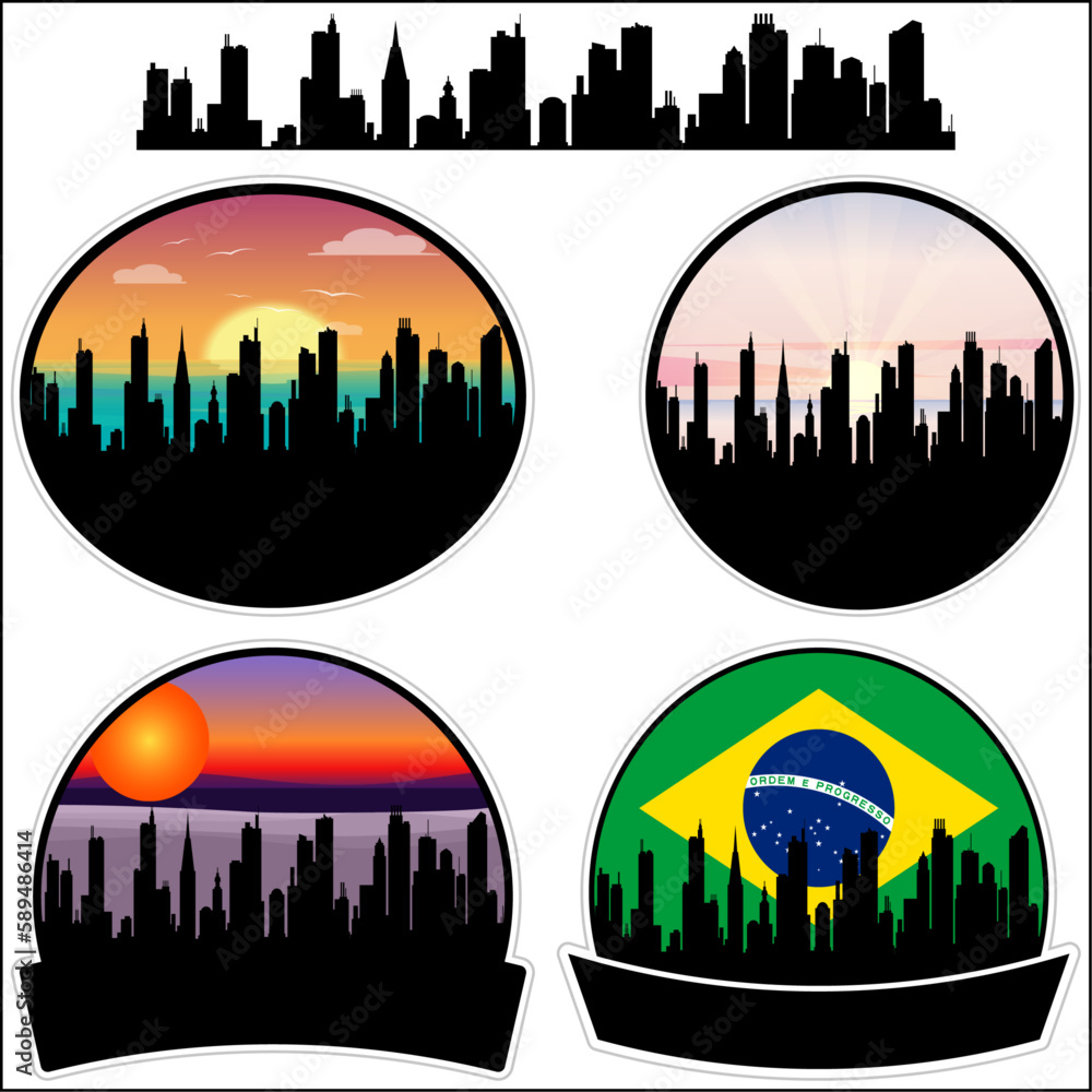 Elias Fausto Skyline Silhouette Brazil Flag Travel Souvenir Sticker Sunset Background Vector Illustration SVG EPS AI