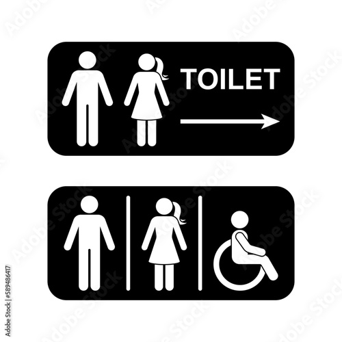 Public toilet man woman people with disability arrow direction vector set. Restroom sign symbol stick figure icon silhouette pictogram