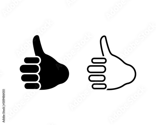 Human hand thumb up gesture vector illustration set. Finger up like success okey sign symbol silhouette pictogram