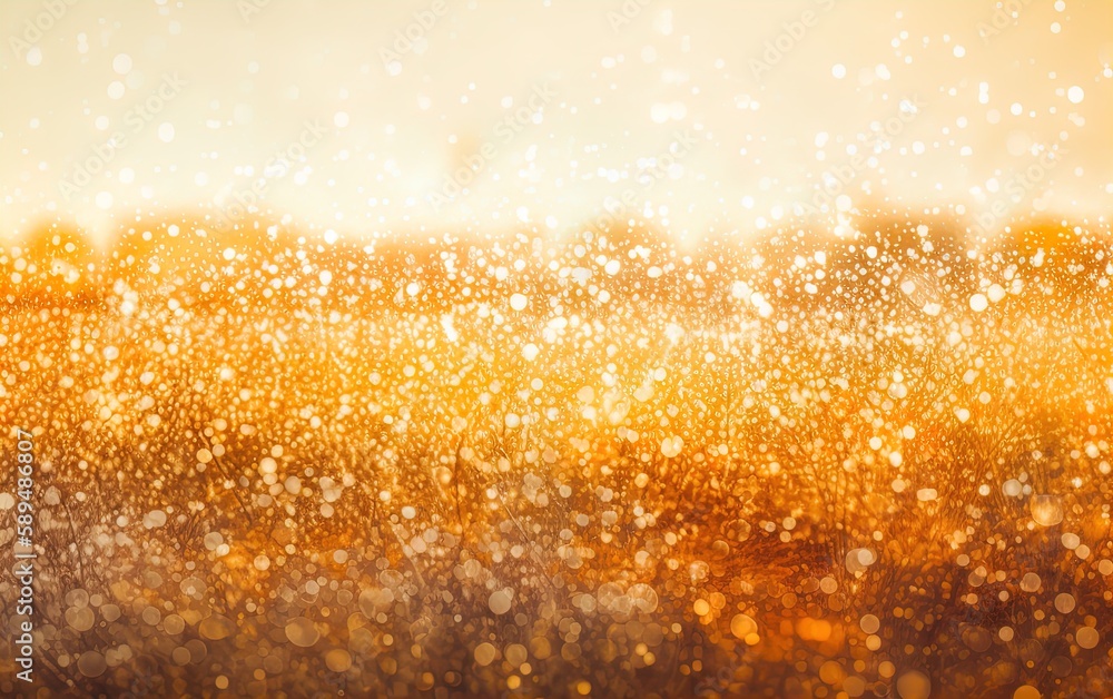 golden yellow abstract indian sunset at the landscape, abstract photo of the golden field of light, in the style of confetti-like dots