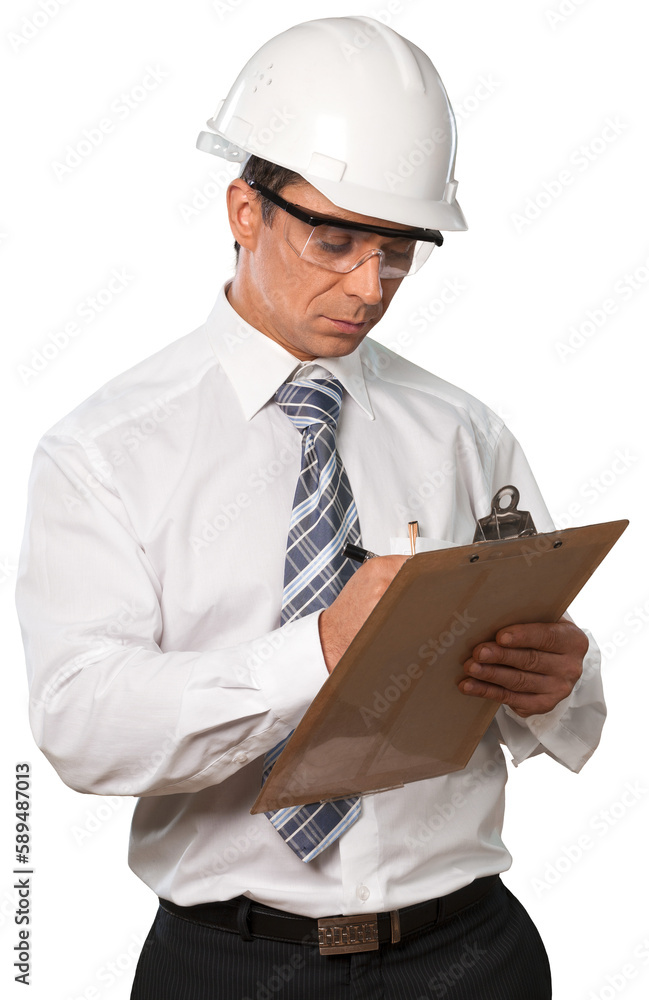 Male Construction Engineer Using Clipboard - Isolated Male Construction Engineer Using Clipboard - Isolated