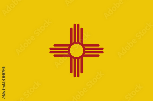Flag of New Mexico official symbol of USA federal state. Full frame federal flag of New Mexico with red sun symbol on yellow field vector illustration