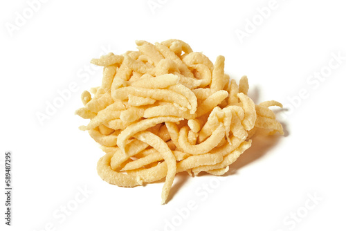 Pile of spaetzle isolated on white background. Homemade german Spätzle - gluten free noodle