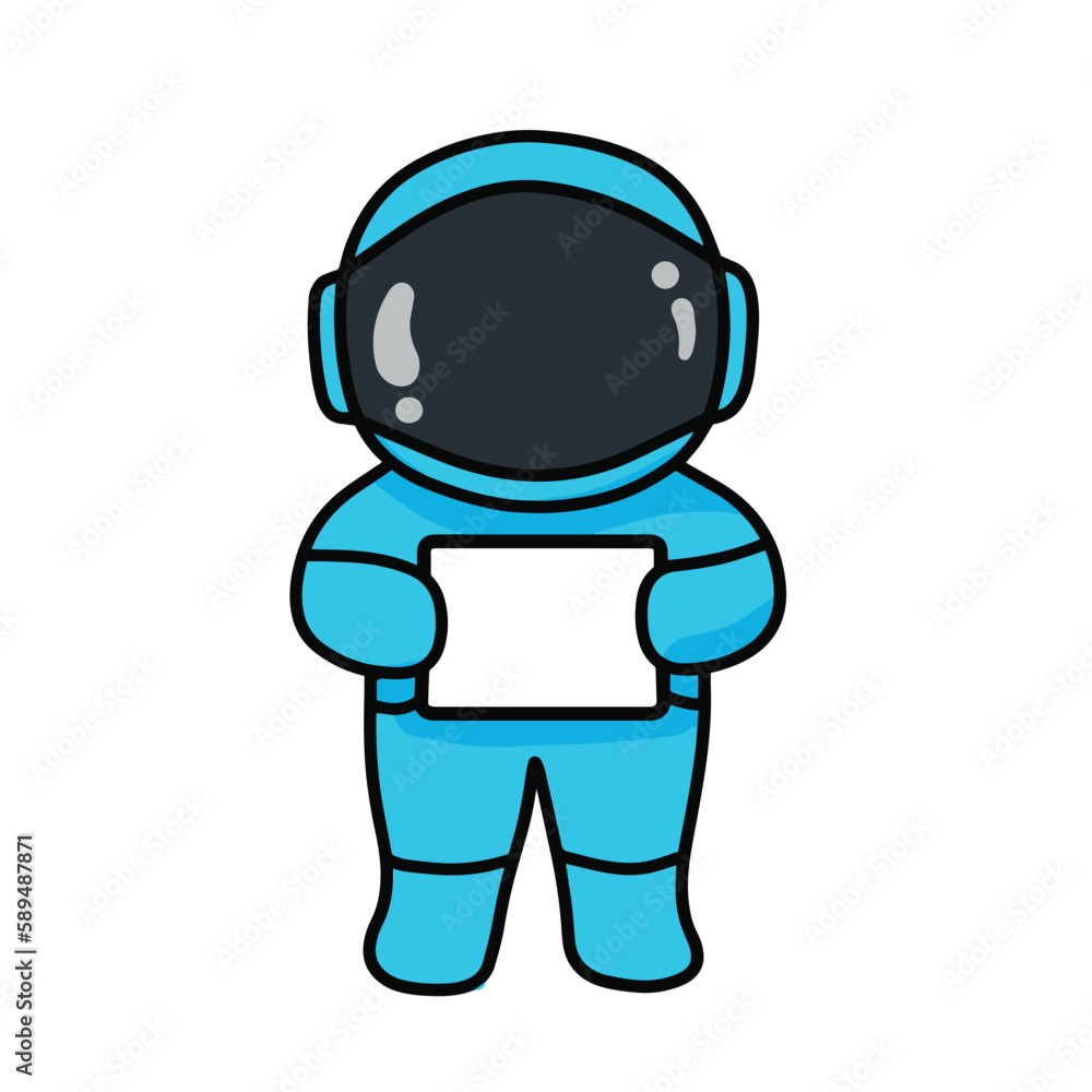 cute astronaut holding white paper, white board cute astronaut holding white paper, white board