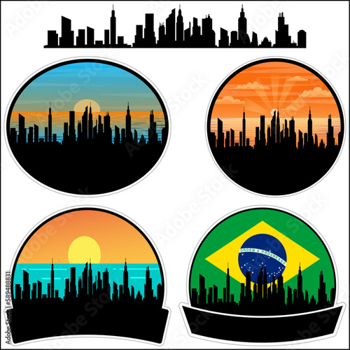 Borborema Skyline Silhouette Brazil Flag Travel Souvenir Sticker Sunset Background Vector Illustration SVG EPS AI photo
