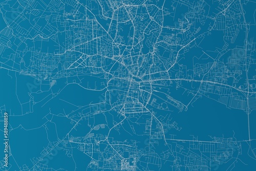 Map of the streets of Kaliningrad (Russia) made with white lines on blue background. 3d render, illustration photo