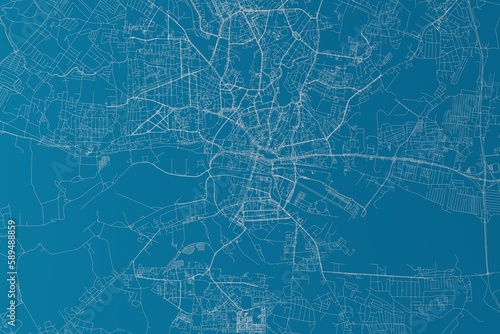 Konstfotografi Map of the streets of Kaliningrad (Russia) made with white lines on blue background