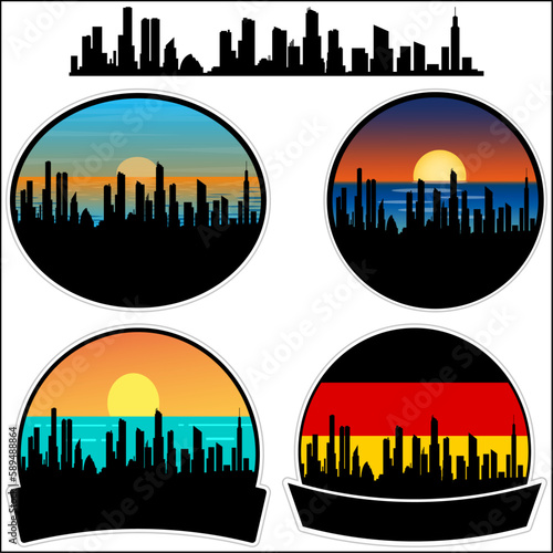 Drensteinfurt Skyline Silhouette Germany Flag Travel Souvenir Sticker Sunset Background Vector Illustration SVG EPS AI
