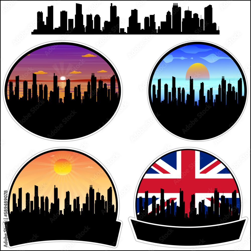Helensburgh Skyline Silhouette Uk Flag Travel Souvenir Sticker Sunset Background Vector Illustration SVG EPS AI