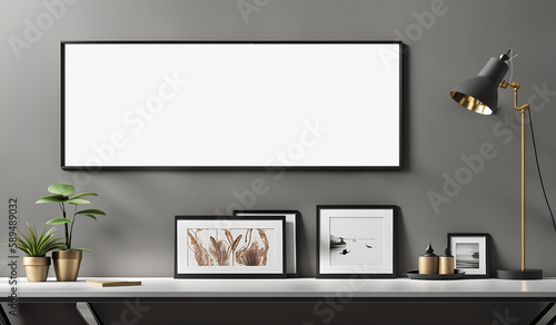 Blank picture frame mockup on white wall. Modern living room design. View of modern Boho style interior with chair, minimalism concept. Two vertical templates for artwork, painting, photo or poster