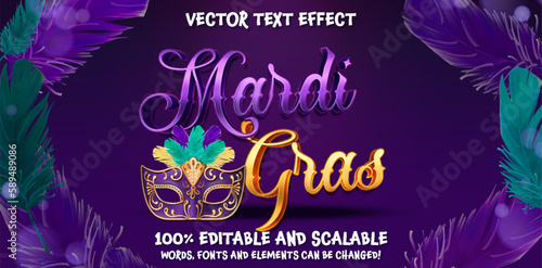 Mardi Gras 3d text effect vector template