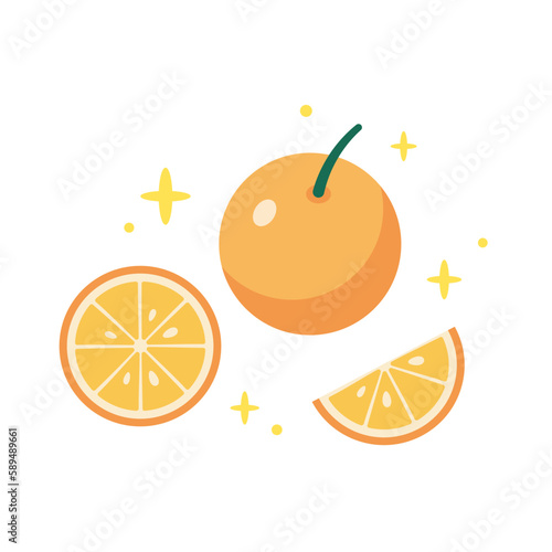 Cute Orange illustration. Vector hand drawn cartoon icon illustration. Orange fruit in doodle style. Isolated on white background. Flat desogn