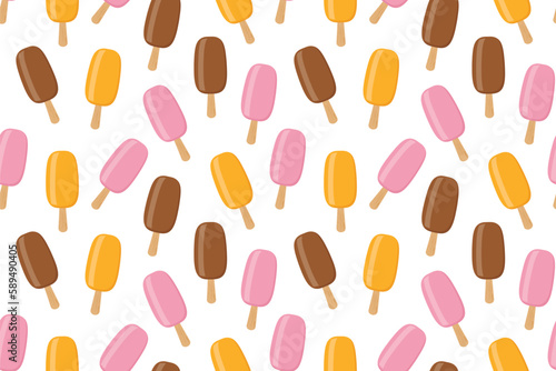 seamless summer pattern with ice creams on a stick - vector illustration