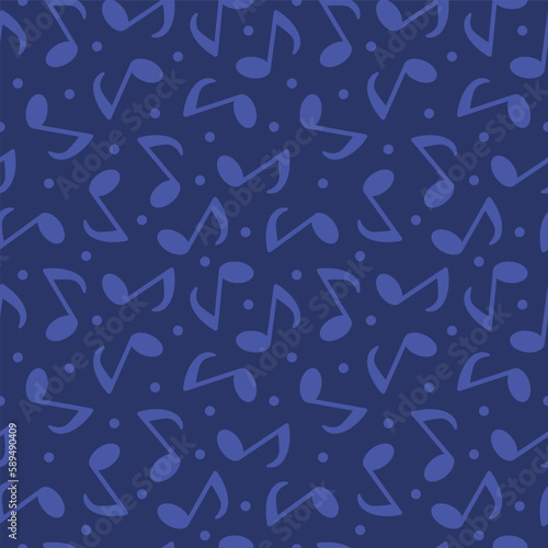 blue seamless pattern with music notes, great for men's clothing, ties; Father's Day- vector illustration