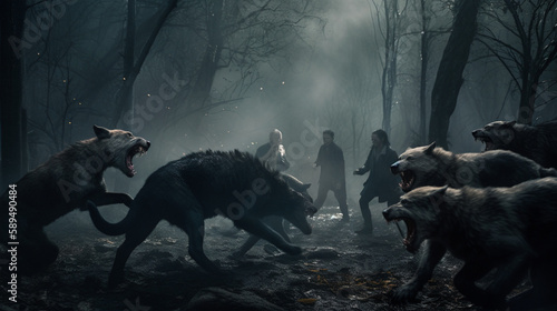 Canvas Print A group of werewolves fighting a pack of vampires Generative AI
