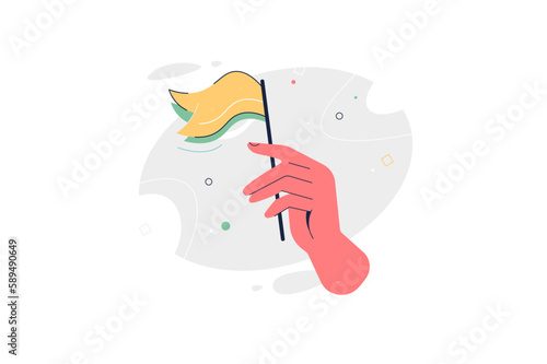 Hand With Waving Flag Vector Design flat illustration. Business concept
