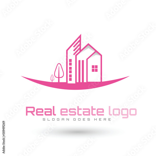 collection of building architecture sets, real estate logo design line art style