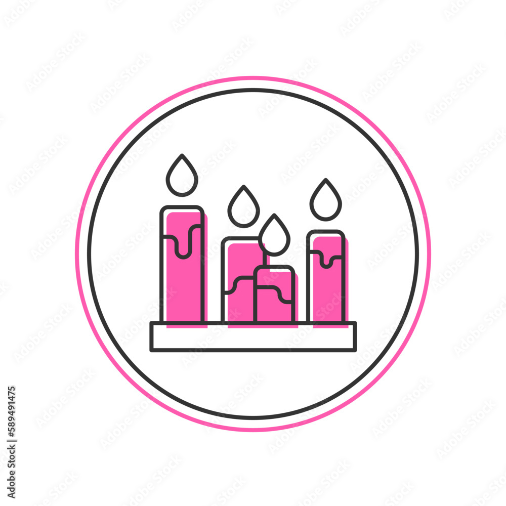 Filled outline Burning candle icon isolated on white background. Cylindrical aromatic candle stick with burning flame. Happy Halloween party. Vector Filled outline Burning candle icon isolated on white background. Cylindrical aromatic candle stick with burning flame. Happy Halloween party. Vector