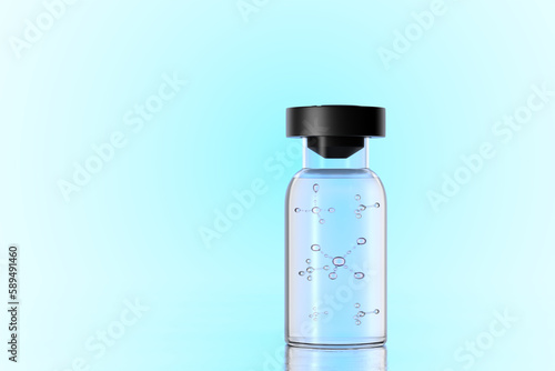 Glass, transparent medical bottle with dna icon inside. 3d renderer.