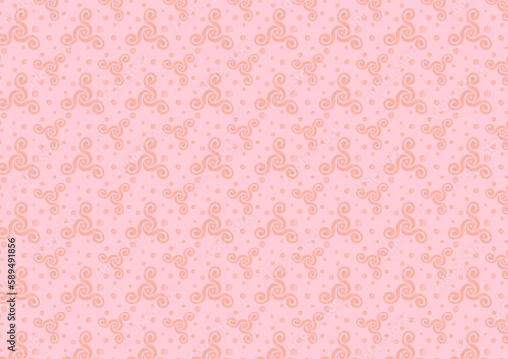 Curly shapes and dots abstract pattern in pink shades