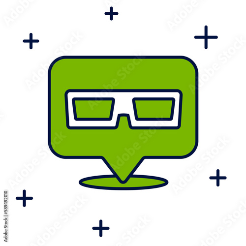 Filled outline 3D cinema glasses icon isolated on white background. Vector