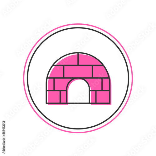 Filled outline Igloo ice house icon isolated on white background. Snow home, Eskimo dome-shaped hut winter shelter, made of blocks. Vector