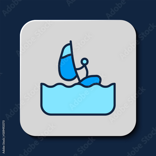 Filled outline Windsurfing icon isolated on blue background. Vector