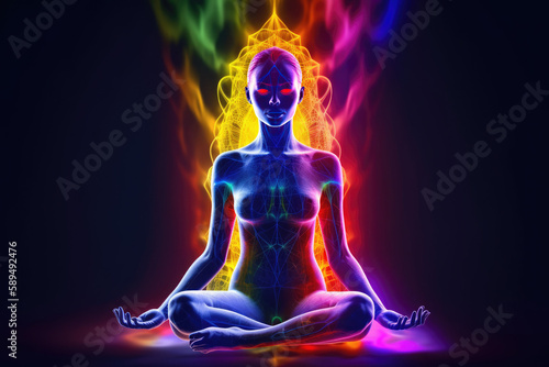 Human inner energy chakra meditation of mind body and soul, generative AI